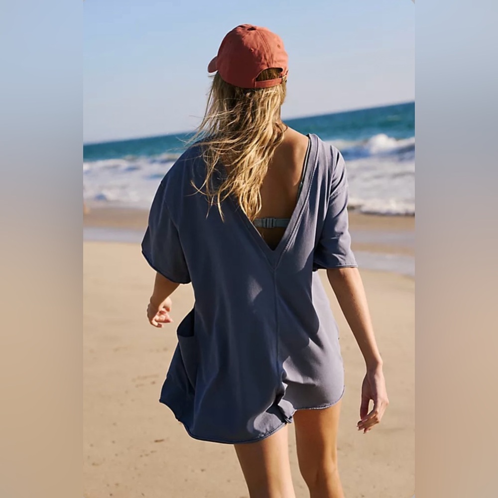 ▪️NWT Free People Hot Shot Tee Romper in India Blue